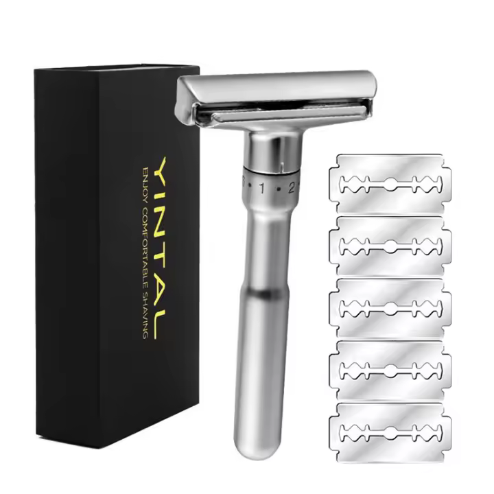 YINTAL-maquinilla de afeitar de aleación de Zinc para hombre, maquinilla de afeitar clásica de doble filo, ajustable, 1-6 archivos - 1