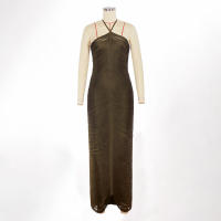 Vestido largo sin mangas con cuello Halter y borlas para mujer, vestido de fiesta adelgazante alto para banquete de boda de noche ajustado de verano - details 24