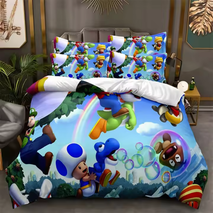 Juego de cama de personajes de Super Mario, funda nórdica de Mario Bros, amigo, niños, niñas, regalo de vacaciones - 1