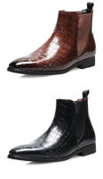 Patrón de cocodrilo británico las botas de los hombres cubren los pies retro cabeza puntiaguda - details 12