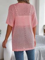 Cárdigans de punto de manga corta de color sólido casual para mujer - details 9