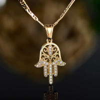 Ewensoo Collar de cadena plano Mariner/Marina 060 de 3 mm chapado en oro de 18 quilates con colgante de mano de Hamsa - details 3