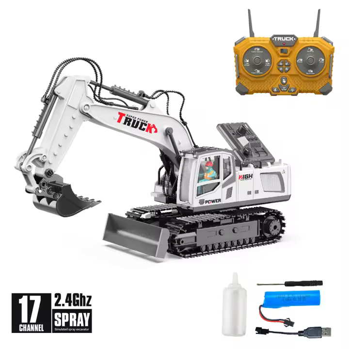 Excavadora teledirigida con control remoto para niños, juguete de simulación de aleación, iluminación de sonido, rotación de 1/18 grados, 12/13/15/17CH, regalo de cumpleaños, 680 - 1