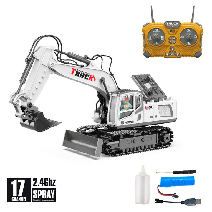 Excavadora teledirigida con control remoto para niños, juguete de simulación de aleación, iluminación de sonido, rotación de 1/18 grados, 12/13/15/17CH, regalo de cumpleaños, 680 - 1