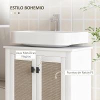 Debajo l Lavabo Pie 2 Puertas Ratán PE 2 Estantes y Sistema Antivuelco Cuarto 60x30x60 cm Blanco - details 5