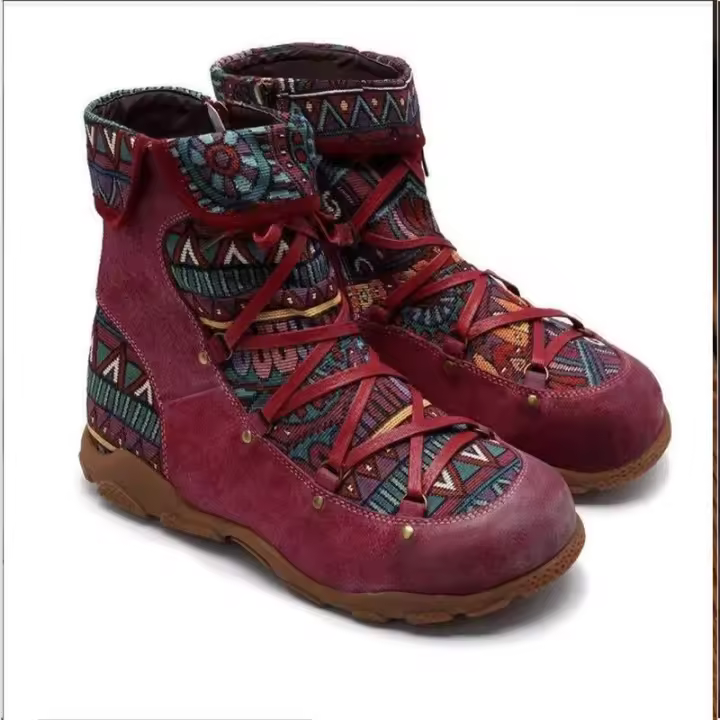 Botas cortas de talla grande de estilo nacional para mujer, nueva moda Retro con cremallera lateral, cabeza redonda, botas desnudas de moda de otoño e invierno - 1