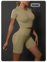 Conjunto de Shorts de Yoga de Algodón Melaleuca Sin Costuras Color Sólido Manga Corta - details 37
