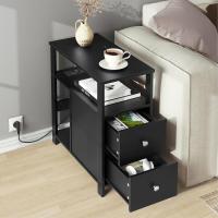 Mesita Auxiliar con Enchufe, Mesa Salón con 2 Cajones y 2 Estantes de Almacenaje, Mesa Delgada con Enchufe y Puertos USB, Apta para Salón y Dormitorio, Negro, 60x60x30 cm, BTS28sz - details 1