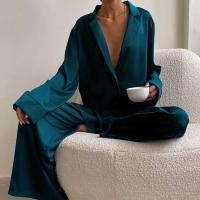 Conjunto de pijama sexy para mujer Bo Cut, tres pantalones informales sueltos de manga larga, top cómodo para el hogar de seda satinada suave, 2 piezas - details 20