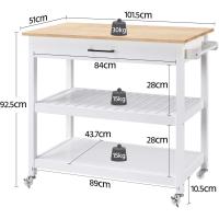 Carro con Ruedas, Carrito Auxiliar de Cocina Mesa con Estante Cajón Armario 101x 51x92cm, Madera, Blanco - details 6