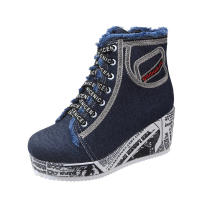 Zapatos de lona de talla grande para mujer, tacón de cuña, versátiles, punta redonda, transpirables, individuales - details 7