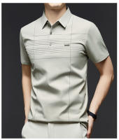 Camisa polo de verano, camiseta informal de manga corta a la moda, camiseta holgada con solapa versátil de seda helada, estilo masculino - details 3