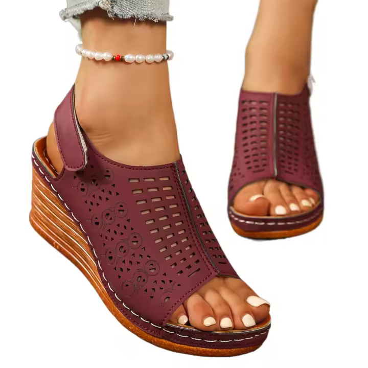 2025 Sandalias de Velcro Ligeras y Huecas de Estilo Nuevo de Verano para Mujeres Sandalias de Cuña para Mujeres - 1