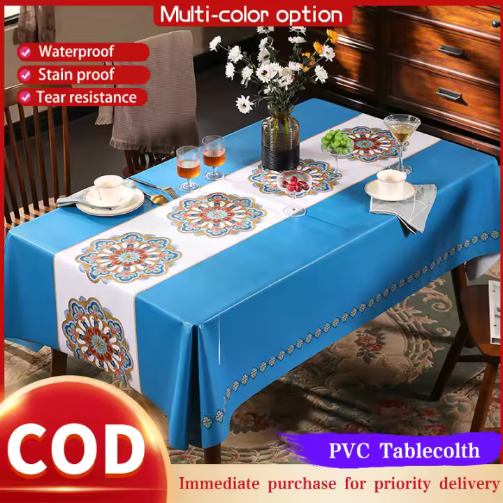 PVC Material Tablecloth Waterproof Poum and Anti -Spot Capted Plastic Dinner Oil Facter Facter Flower Pattern Flower Pattern Cam - 1