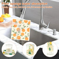 Paños de cocina de microfibra reutilizables, paños suecos con estampado de frutas, absorbentes, para limpieza del hogar, 5 piezas - details 1