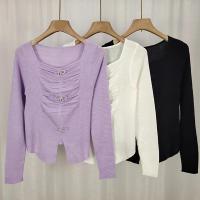 Suéter de punto con lazo de estilo francés para mujer, jersey de manga larga con pliegues, ajustado, dividido, Tops de moda - details 4