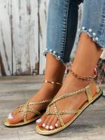 Sandalias planas casuales con punta para mujer 2025 nuevo estilo sandalias de playa romanas tejidas slip-on talla grande - details 22