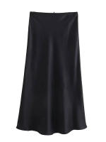 Falda Larga De Cintura Alta Para Mujer Mooyufon Textura De Satén Decoración De Lazo Vintage Chic Estilo Casual Polyester - details 2