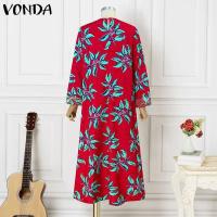 Vestido de talla grande 5XL con estampado bohemio para mujer VONDA 2024, vestido veraniego Vintage de manga larga, vestido informal holgado con cuello redondo hasta el tobillo - details 5