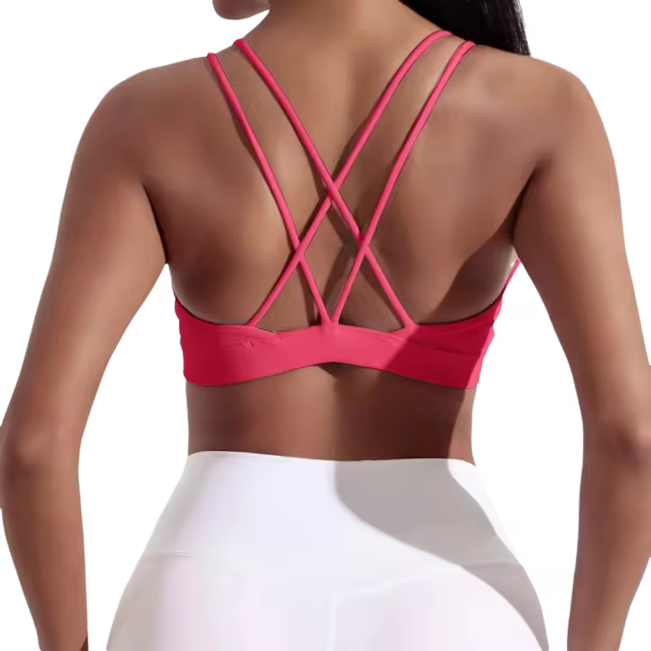 Sujetador deportivo cruzado de Color liso para mujer, Top deportivo ajustado suave de alta resistencia, ropa interior de entrenamiento integral para gimnasio y Yoga con almohadilla para el pecho - 1