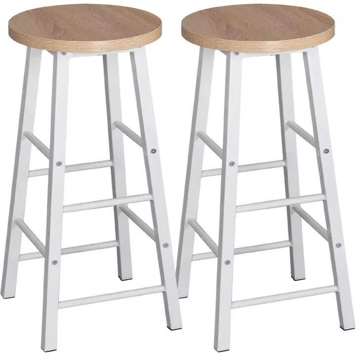 2X Taburete de Bar Muebles Cocina Silla de Comedor Taburete Alto para Salón Cocina Estructura de Metal, MDF Roble Claro - 1