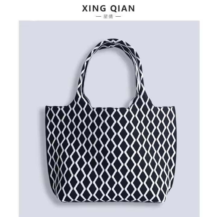 Lujo mosca de punto tote de gran capacidad bolso de mano mosca tejer bolsa de las mujeres del hombro axila bolsa de punto versátil de alto sentido - 1