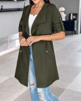 Ropa de mujer 2025 Otoño e Invierno moda suelta Color sólido manga enrollable chaqueta cortavientos de longitud media - details 1