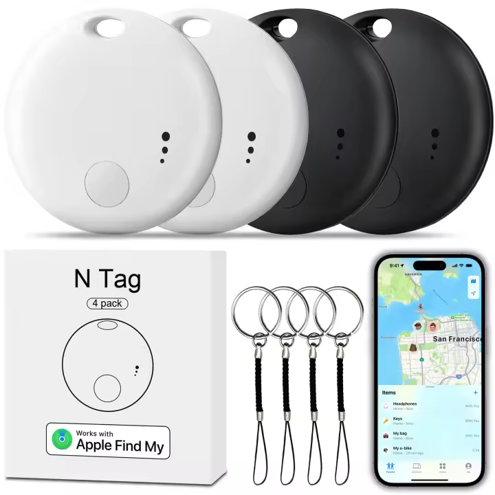 Tracker Tag 4 paquetes de rastreador Bluetooth, dispositivo de seguimiento localizador de etiquetas inteligente, buscador de llaves y localizador de artículos, buscadores de artículos con rastreador de aire con Apple Find My (solo IOS)Track sus llaves, bi - 1