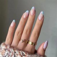 24Pcs Uñas Postizas Acrílicas Removibles En Estilo Almendrado Multicolor Con Ondas Para Fiesta Uñas Postizas Glossy Y Impermeables - details 2