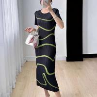 Vestido de Señora con Pliegues Miyake Diseño Japonés Casual Manga Corta Falda Larga Moda de Verano - details 4