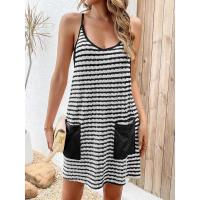 Vestido de tenis para mujer, sujetador integrado, pantalones cortos, estilo a rayas, cuello en V, moda corta de verano con bolsillos - details 3