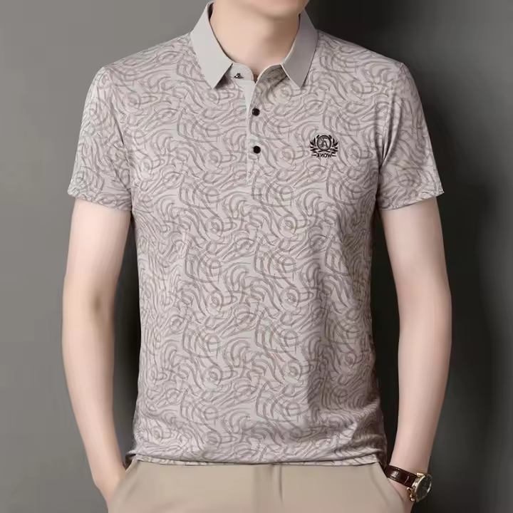 Novedad de verano, polo con solapa de jacquard para hombre, camiseta informal de tendencia empresarial, seda de hielo suelta - 1
