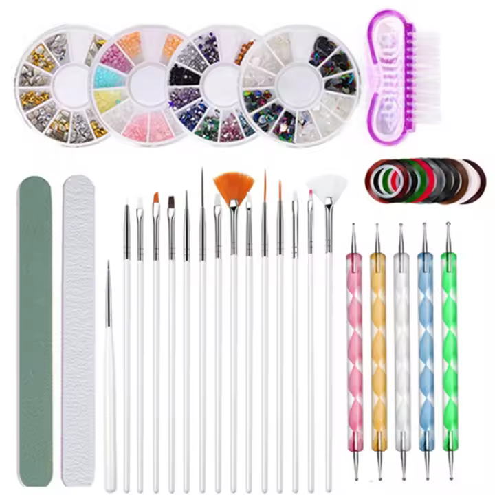 Teenitor-pinceles para decoración de uñas, Kit de diseño de esmalte de pintura 3D, lámina de uñas, cinta de manicura, diamantes de imitación de Color para uñas, negro - 1