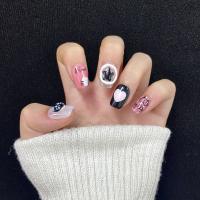 Uñas Postizas Cortas Redondas Hechas a Mano Con Gato Negro Falso De 10 Piezas Para Mujeres Y Niñas Adhesivas Desmontables Para Fiestas - details 2