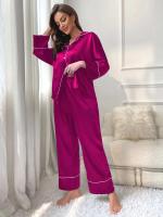 Ropa de dormir de satén de seda, pantalones con cuello ranurado, conjunto de camisón de 2 piezas, Tre y otra ropa informal para mujer - details 25