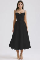 Vestido midi de satén con tirantes finos para mujer, abertura frontal, ahuecado, con bolsillos - details 57