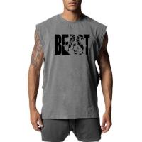 Camiseta sin mangas de gran tamaño con corte lateral abierto para hombre, ropa de culturismo de secado rápido con estampado de l - details 4