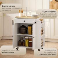 Cocina con Ruedas Carrito de Cocina Mueble Auxiliar de Cocina con 2 Puertas Cajón Especiero de 3 Niveles Toallero y Estante Ajustable 82x38x86,5 cm Blanco - details 2