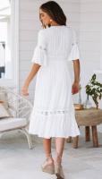 BUNO-Vestido elegante de lujo para mujer, moda blanca con escote en V profundo, encaje empalmado, vestido cómodo y fresco de verano, trajes de fiesta de boda - details 2