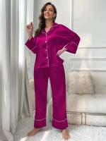 Ropa de dormir de satén de seda, pantalones con cuello ranurado, conjunto de camisón de 2 piezas, Tre y otra ropa informal para mujer - details 24