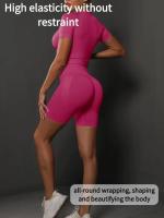 Conjunto de Shorts de Yoga de Algodón Melaleuca Sin Costuras Color Sólido Manga Corta - details 9