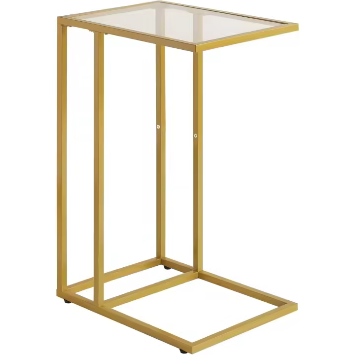 YMYNY Mesa Auxiliar en Forma de C, Mesa de Sofá, Mesa de Cristal Templado con Marco de Metal, Mesa de Centro, Apto para Salón O Dormitorio O Oficina, ‎ 40 x 30 x 63CM Dorado HGD001G - 1