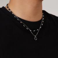 Collar en capas de hip hop de moda - Joyería de moda de acero inoxidable de doble cadena unisex - details 7