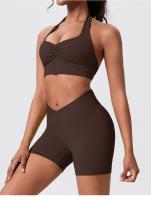 Lemon-conjunto deportivo de Yoga para mujer, mallas cortas de cintura alta y cuello redondo, sujetador cruzado, 2 piezas - details 15