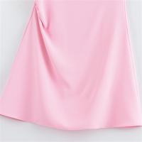 Vestido Rosa Corto de Verano Sencillez con Cuello Redondo Material de Poliéster Moda para Mujeres - details 5