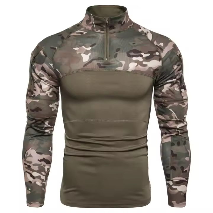 Camiseta de Hombre al Estilo Europeo con Bolsillo de Cuello Empalmado Camuflaje de Fitness para Exteriores Material Exterior de Poliéster - 1
