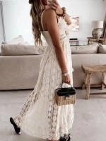 BUNO-Sin mangas, cuello en V, borlas fruncidas, vestido largo con volantes y fruncido con cordones para mujer - details 1