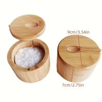 Tarro de especias de madera con tapa, botella de sal, cuchara, tarro de condimento de bambú, accesorios de cocina - details 3