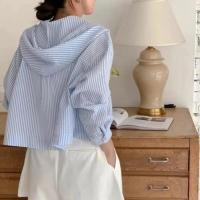 Camisa con Capucha a Rayas para Mujer Cárdigan de Manga Larga Corta Informal Holgado - details 10