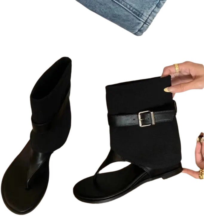 2025 botas de punta abierta de moda con aumento de altura interior botas cortas hebilla de cinturón primavera y verano nuevas botas de pantalón dos usan botas geniales - 1